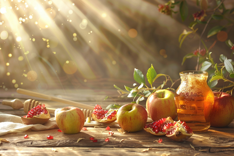 Rosh Hashanah - honey - apples - streaming light